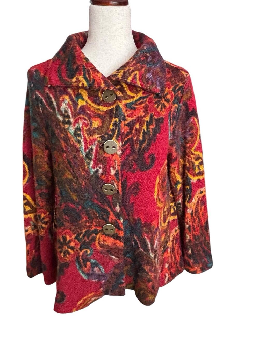 Habitat Red Button Front Cardigan Sweater Jacket Artistic Knit Size Small